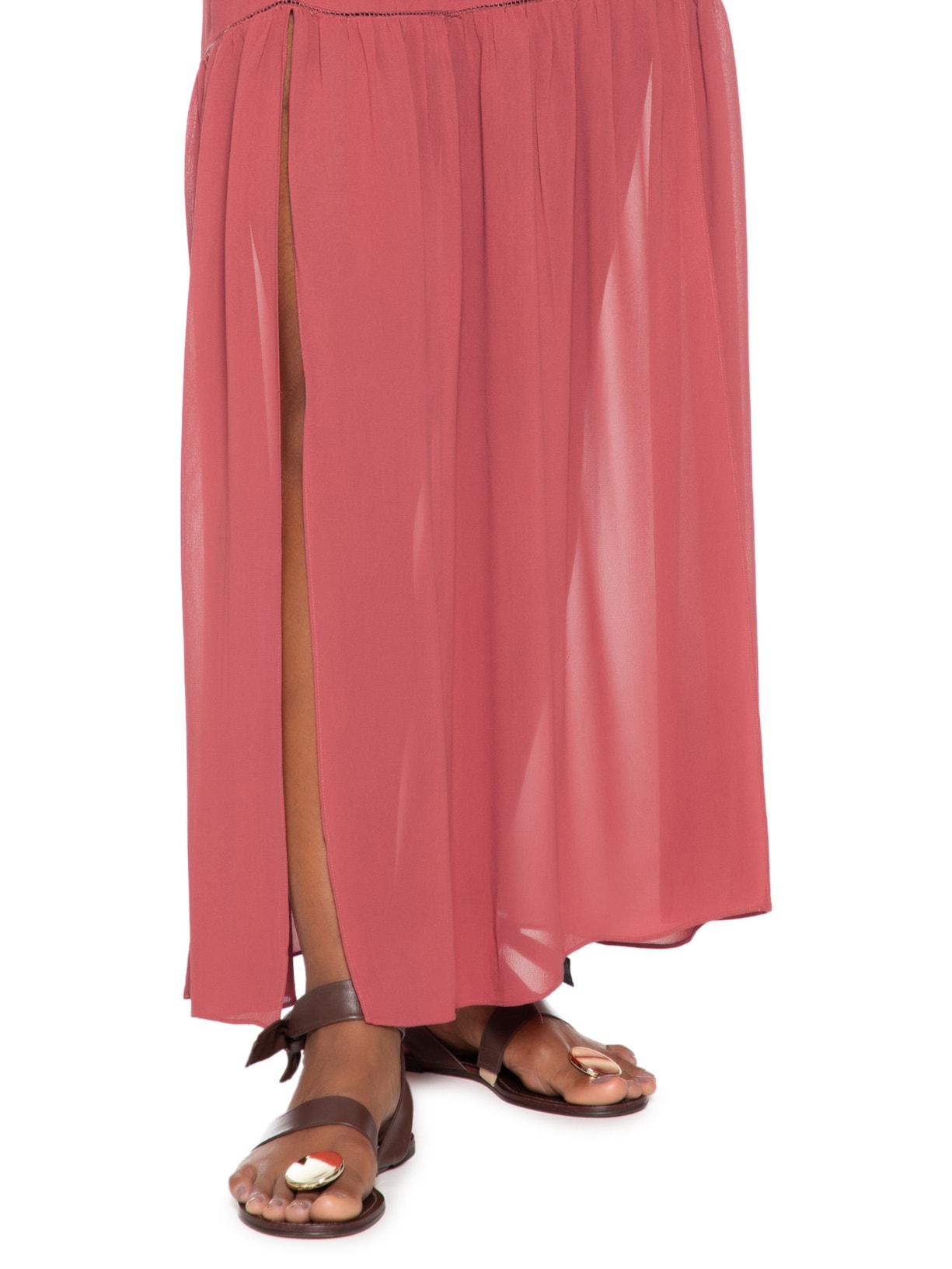 Vestido Longo Com Pala De Renda Vermelho Animale