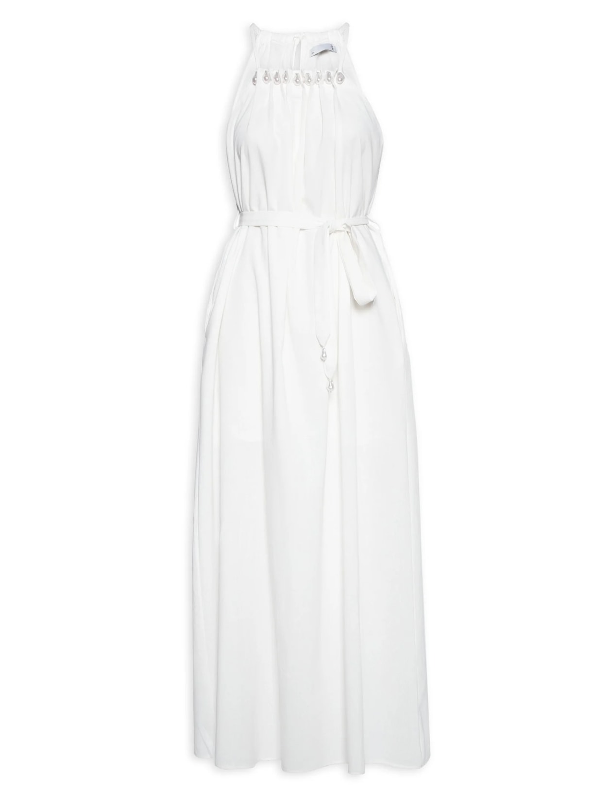 Vestido Longo Com Pérolas - Off White