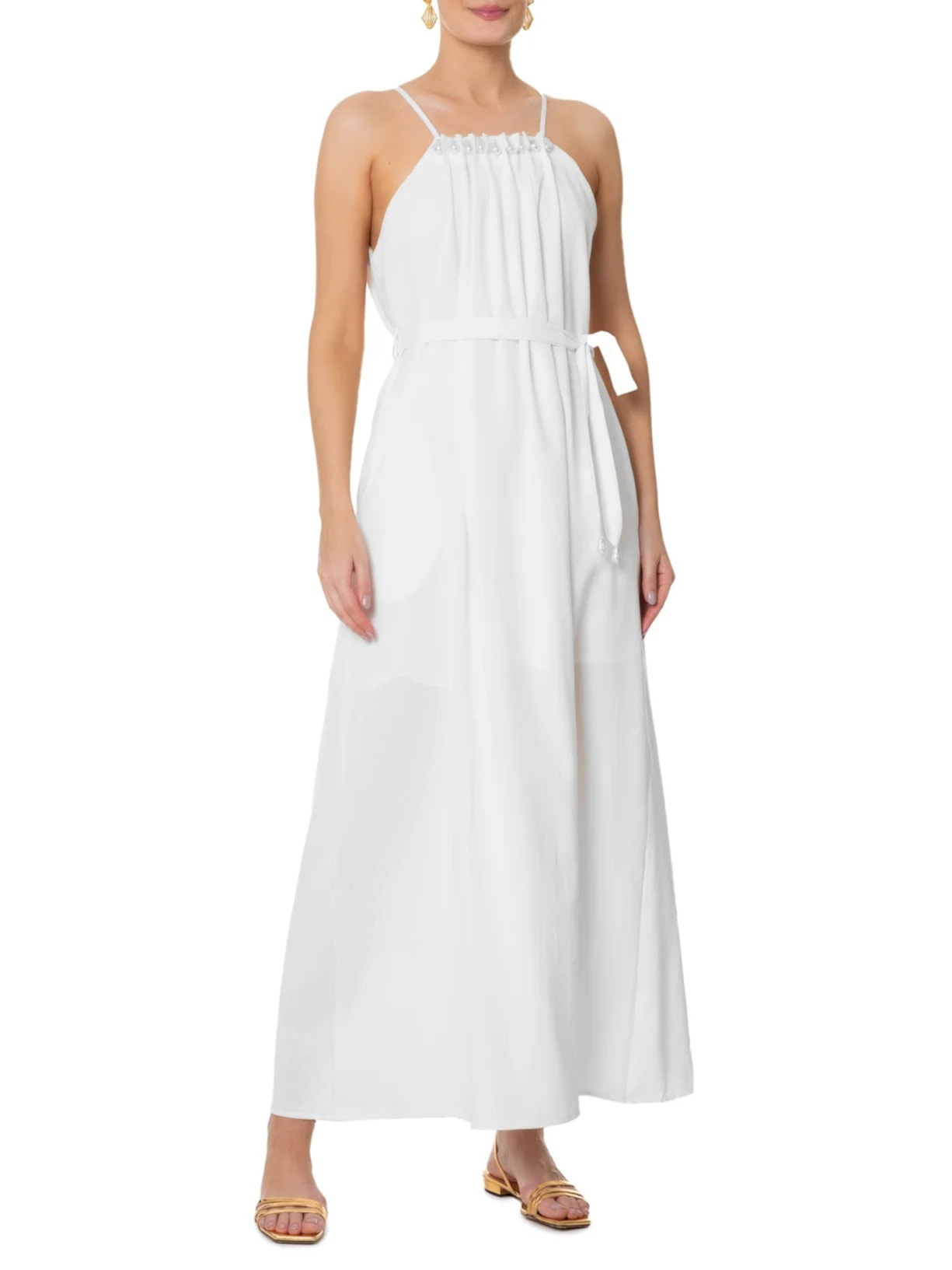 Vestido Longo Com Pérolas Off White '2Essential