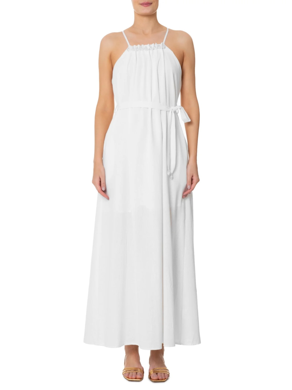 Vestido Longo Com Pérolas Off White '2Essential