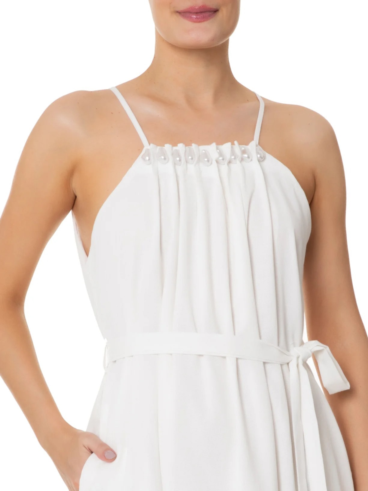 Vestido Longo Com Pérolas Off White '2Essential