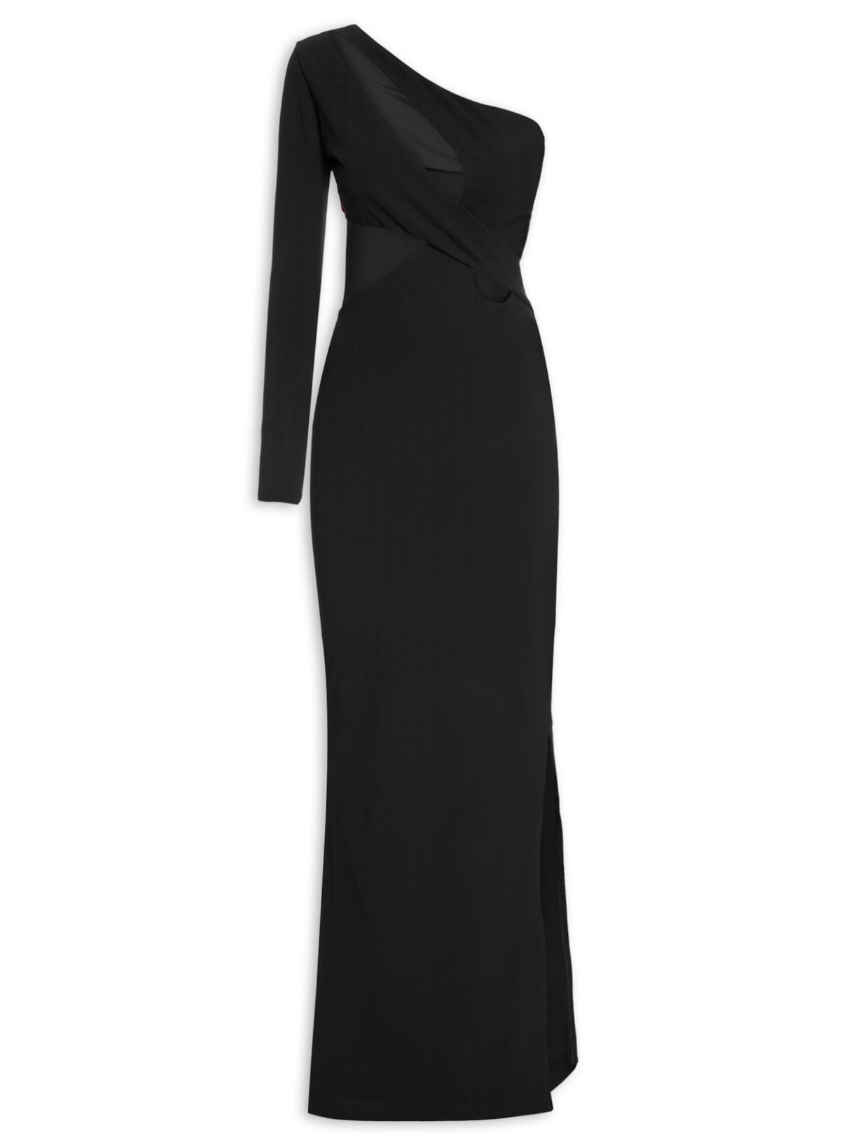 Vestido Longo Com Recortes - Preto