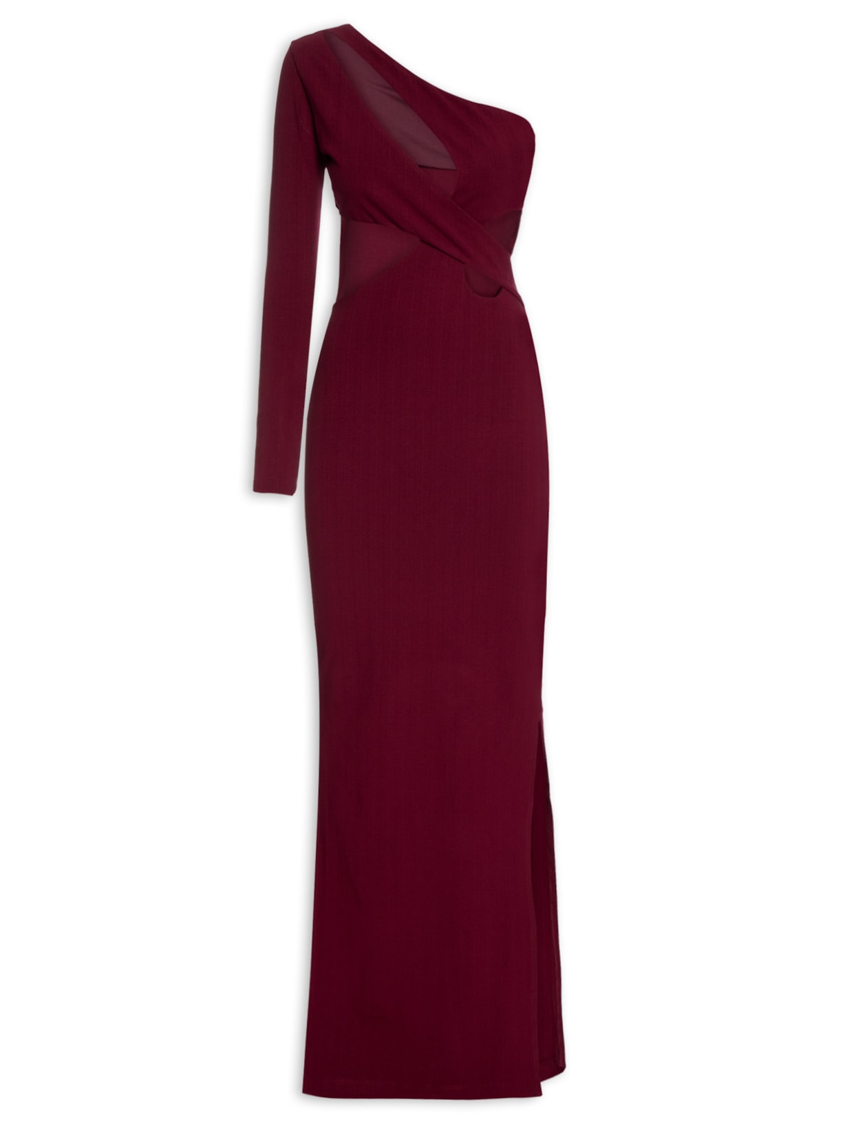 Vestido Longo Com Recortes - Vinho