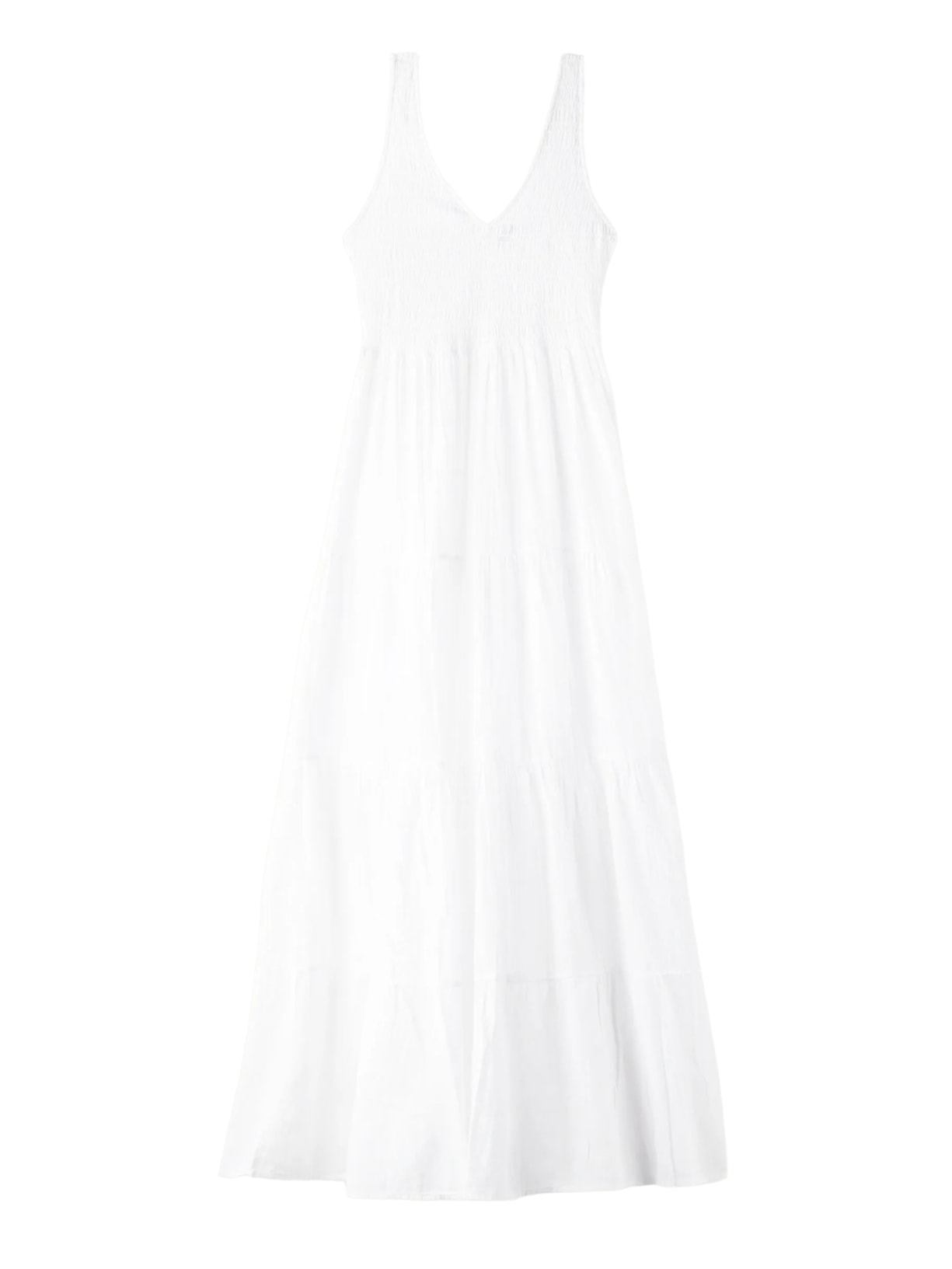 Vestido Longo Com Saia Em Camadas De Folhos - Branco