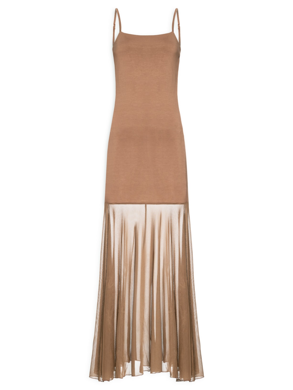 Vestido Longo com Transparência Marrom Market 33