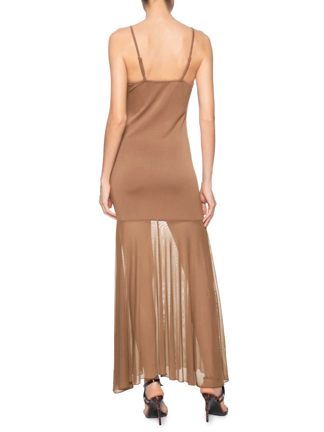 Vestido Longo com Transparência Marrom Market 33