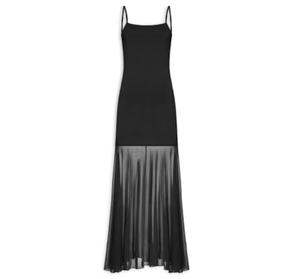 Vestido Longo com Transparência - Preto