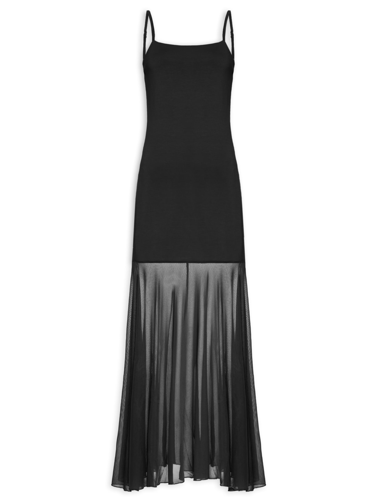 Vestido Longo com Transparência - Preto