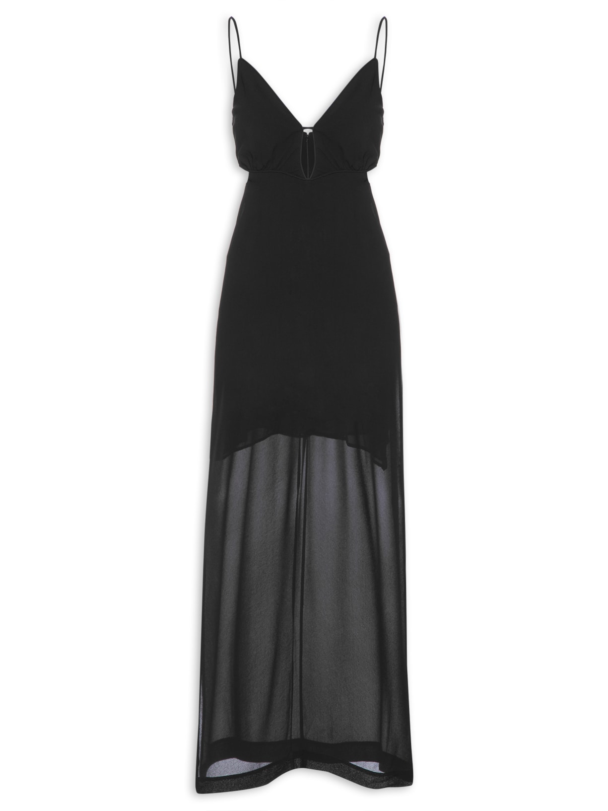 Vestido Longo Com Vivo - Preto