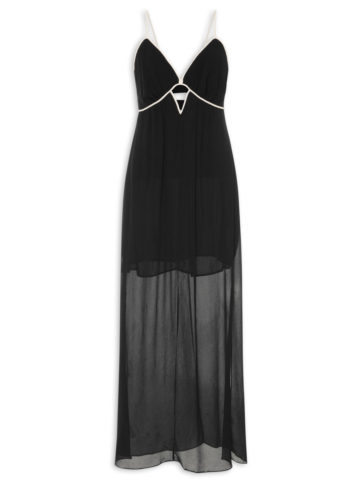 Vestido Longo Com Vivos Bicolor - Preto