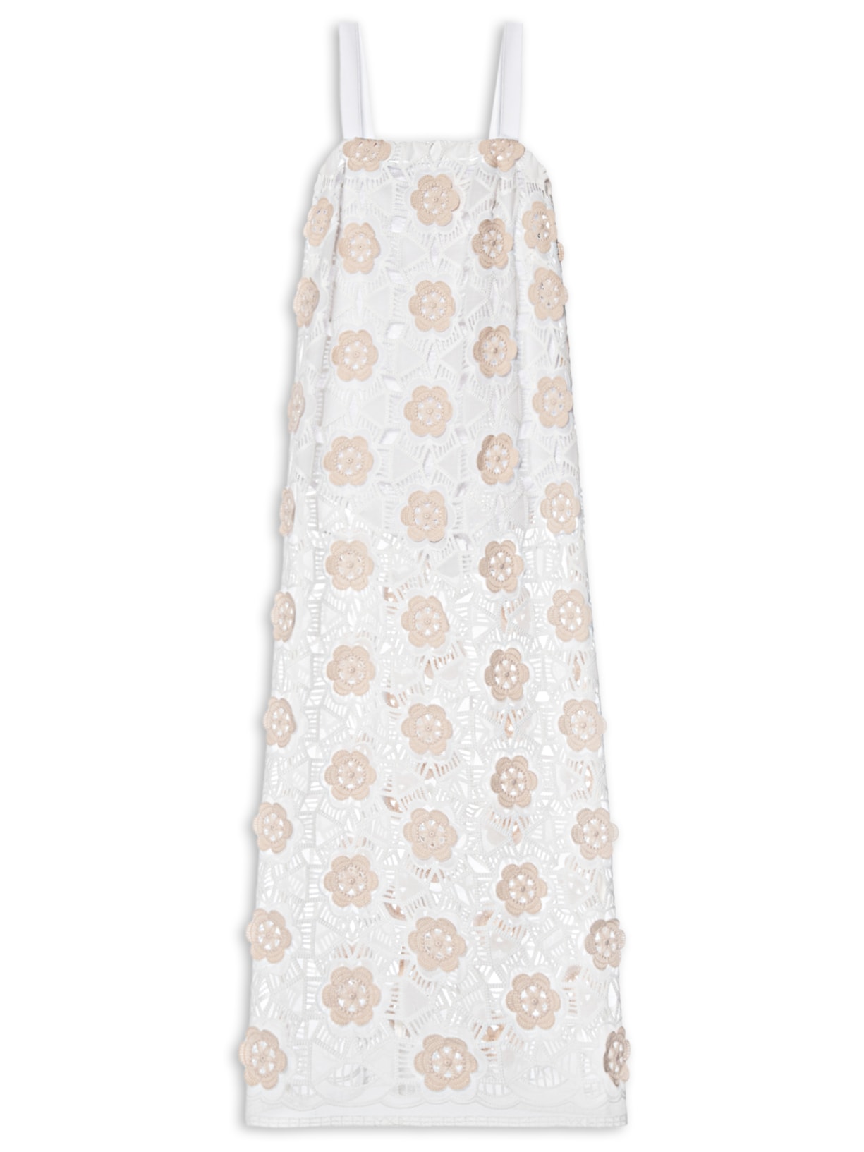 Vestido Longo Cotton Crochê Off White Paula Raia