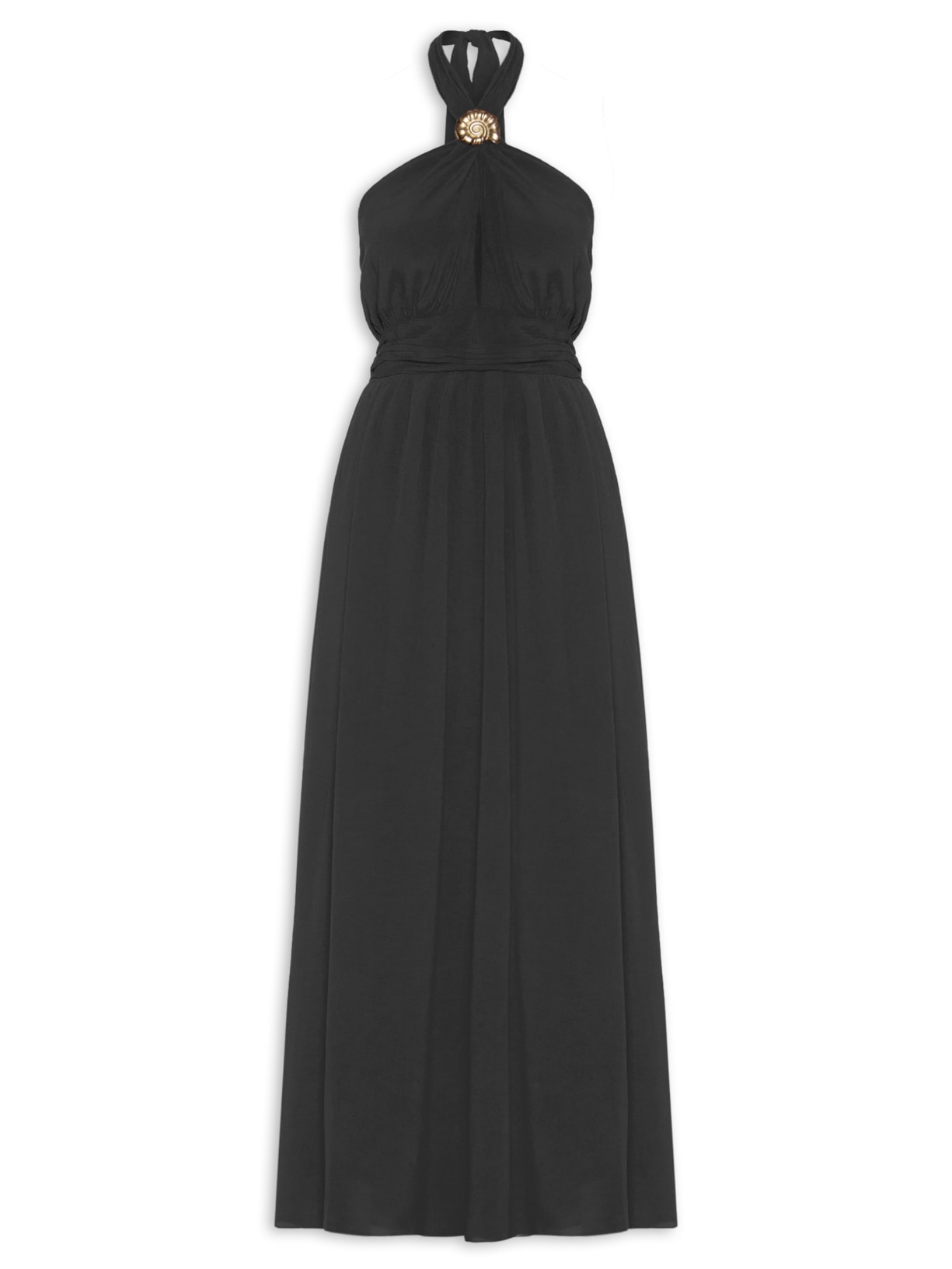 Vestido Longo Crepe Detalhe Concha Preto Dress To