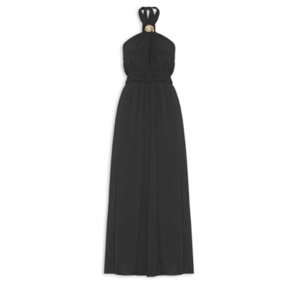 Vestido Longo Crepe Detalhe Concha - Preto