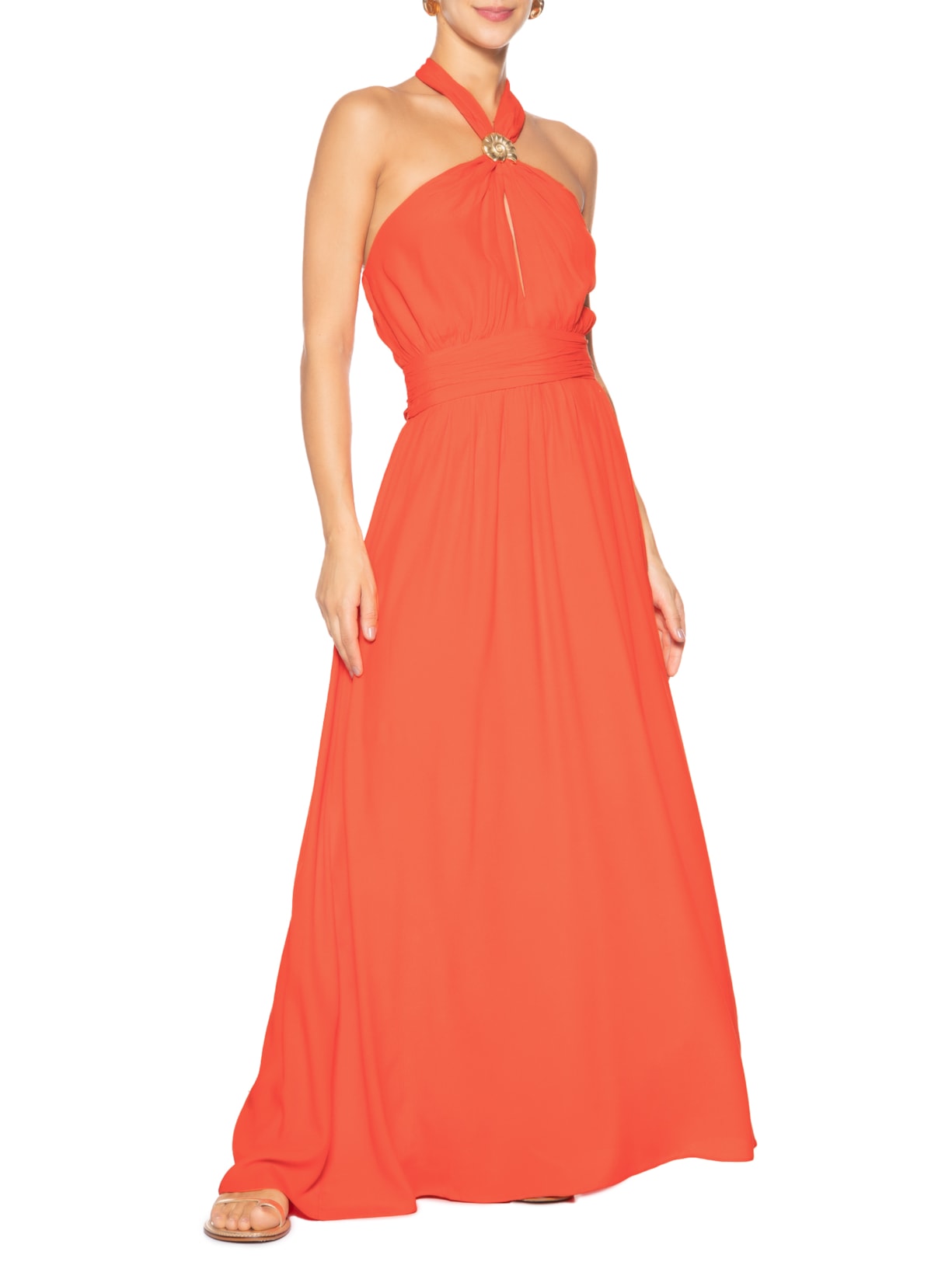 Vestido Longo Crepe Detalhe Concha Vermelho Dress To