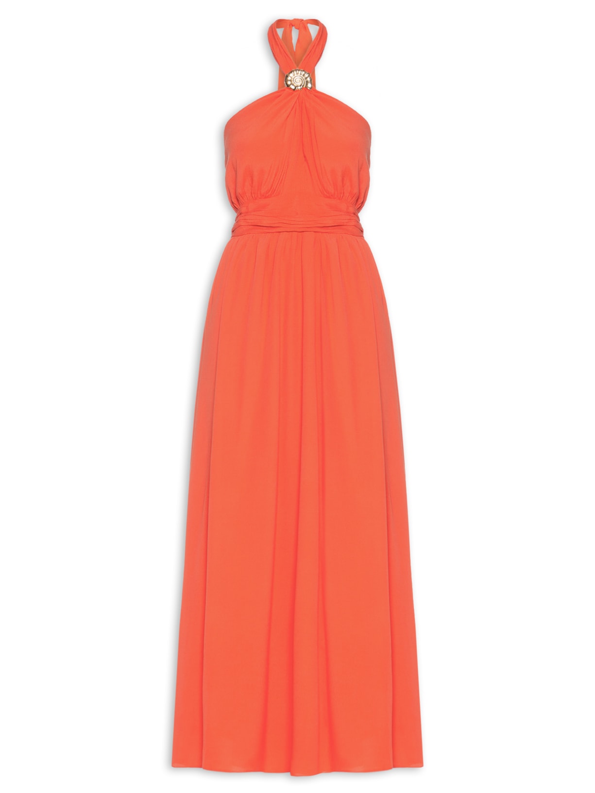 Vestido Longo Crepe Detalhe Concha Vermelho Dress To