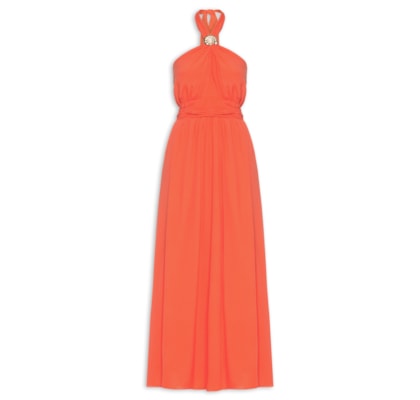 Vestido Longo Crepe Detalhe Concha - Vermelho