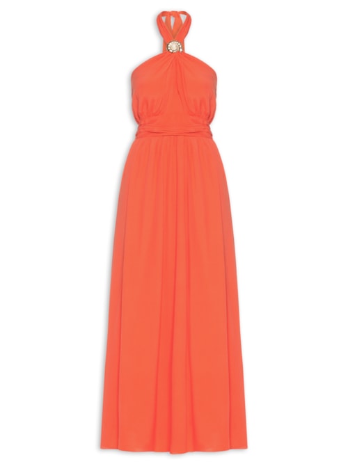 Vestido Longo Crepe Detalhe Concha - Vermelho