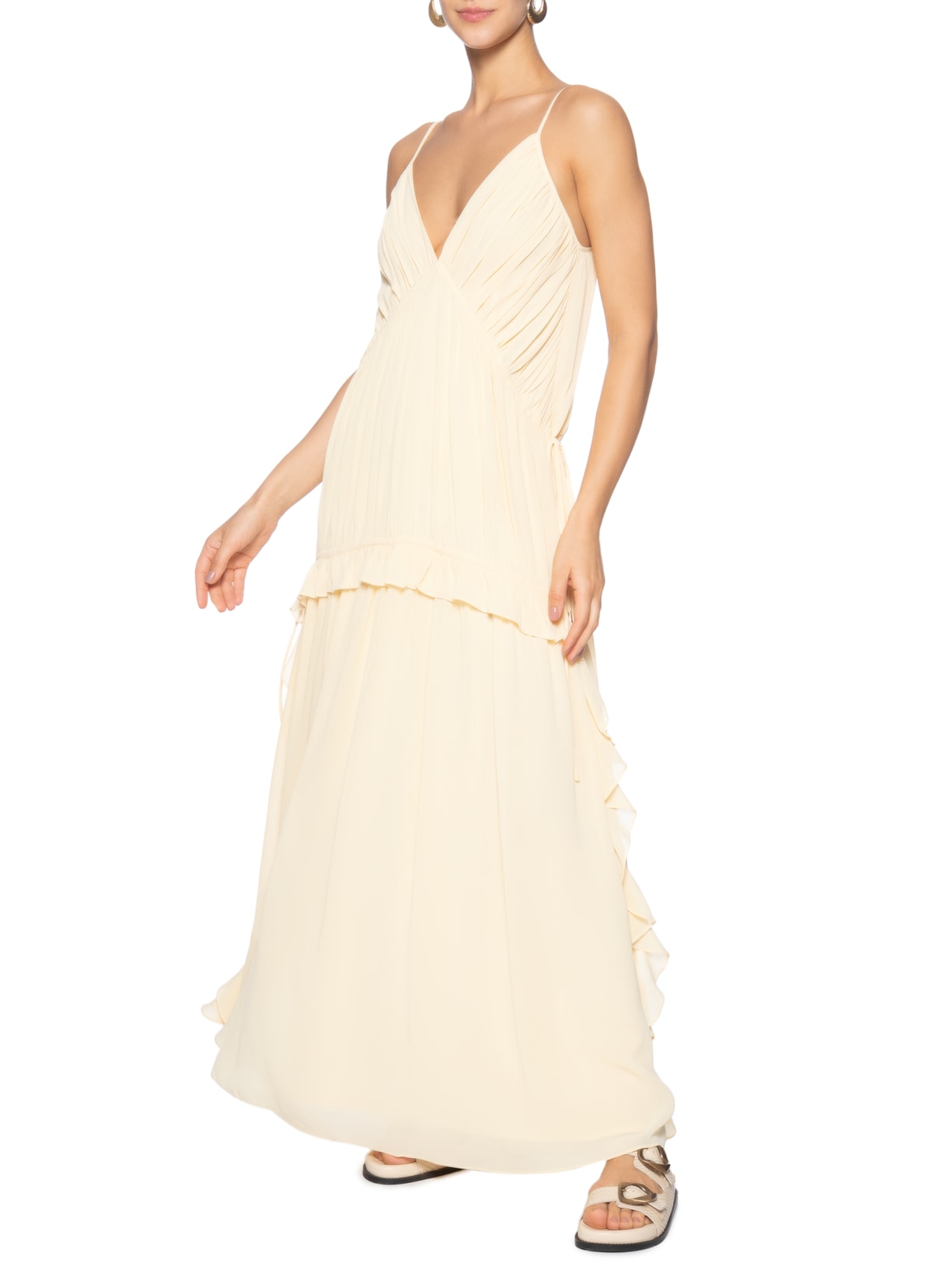 Vestido Longo Crepe Drapeado Amarelo Dress To