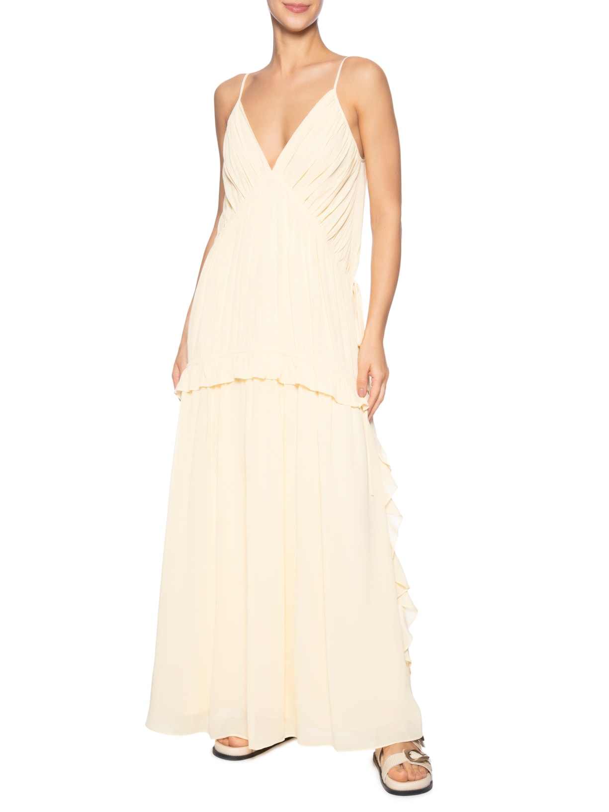 Vestido Longo Crepe Drapeado Amarelo Dress To