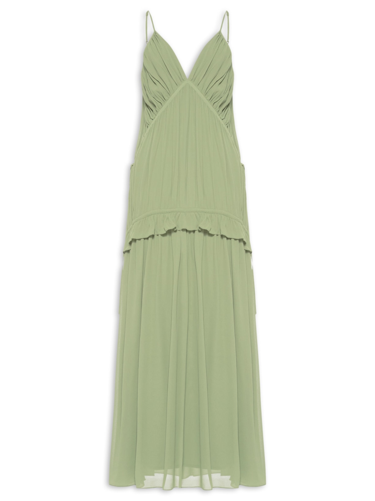 Vestido Longo Crepe Drapeado - Verde