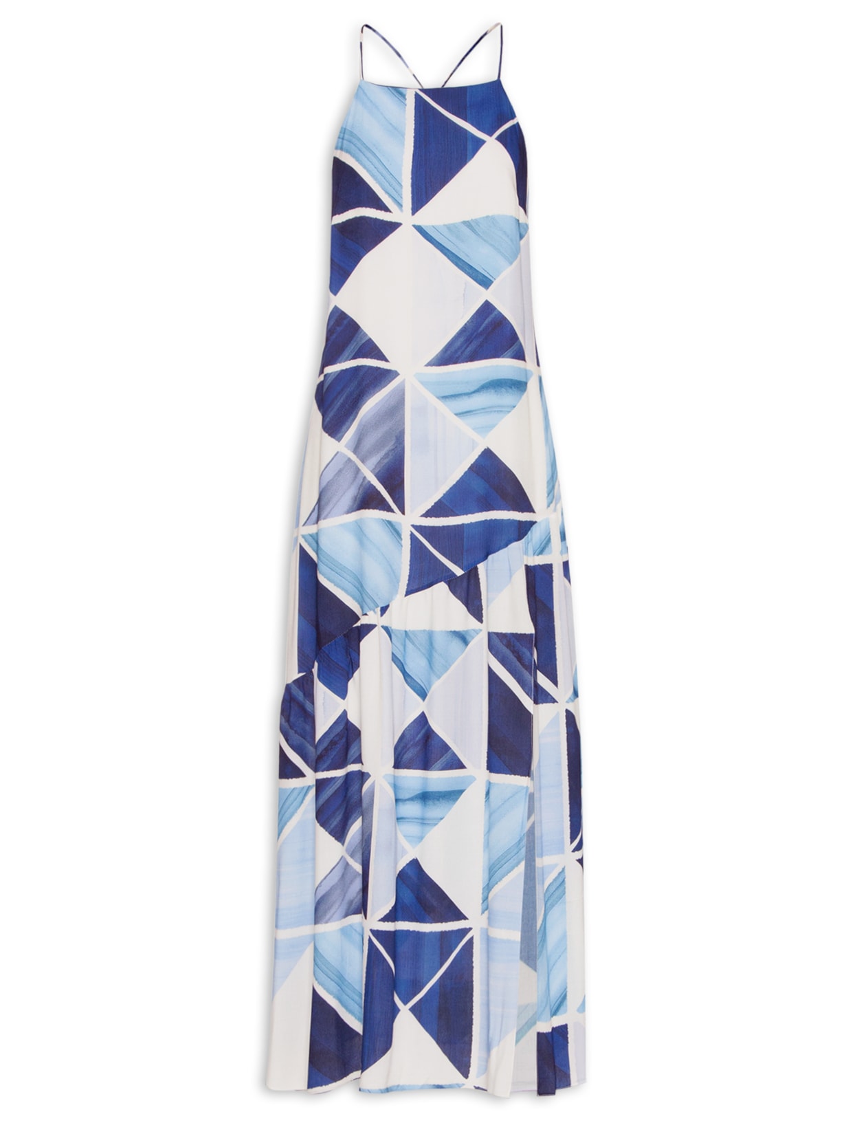 Vestido Longo Crepe Estampa Mosaico - Azul