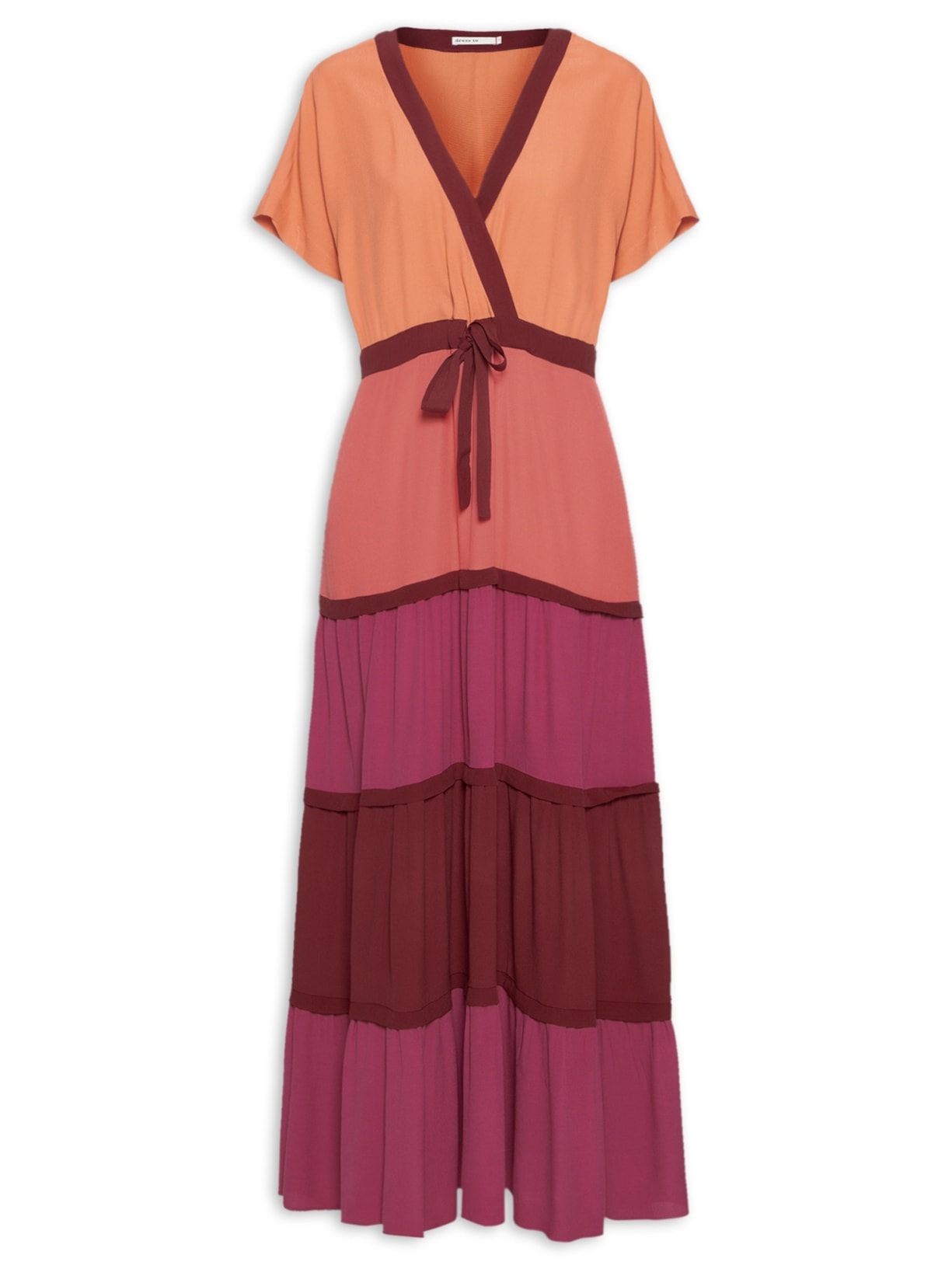 Vestido Longo Crepe Mix Color - Vermelho