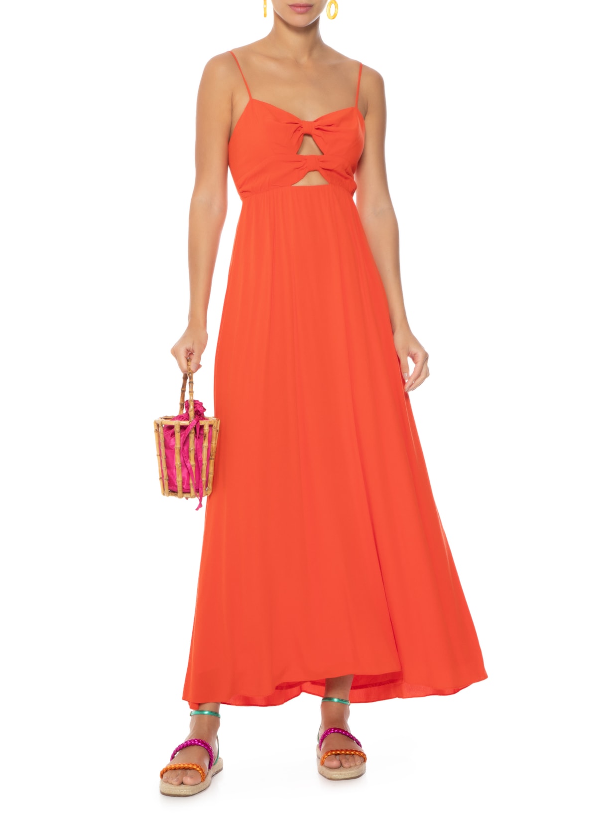 Vestido Longo Crepe Nó Duplo Frente Vermelho Dress To