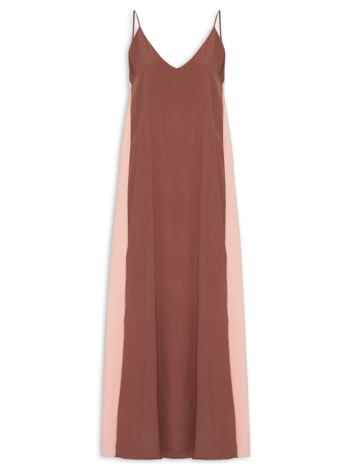 Vestido Longo Crepe Recortes Color - Marrom