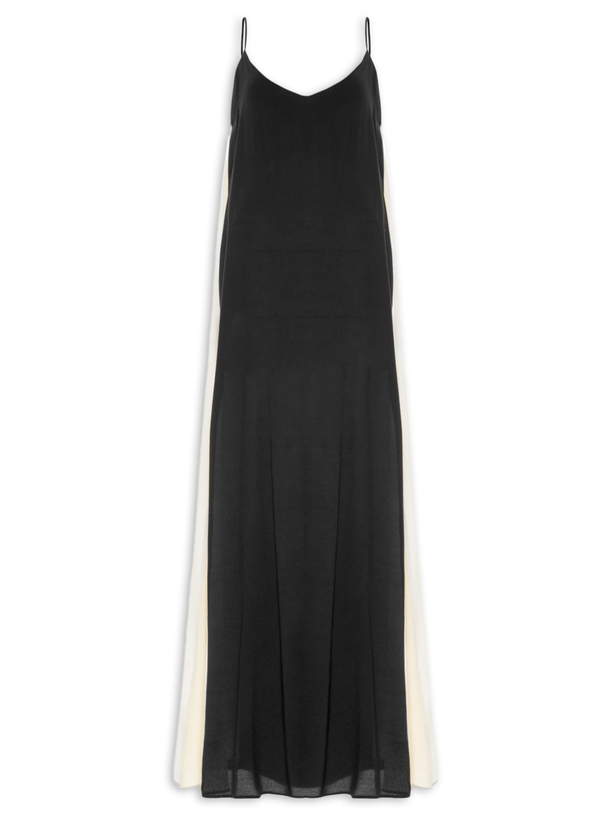 Vestido Longo Crepe Recortes Color - Preto