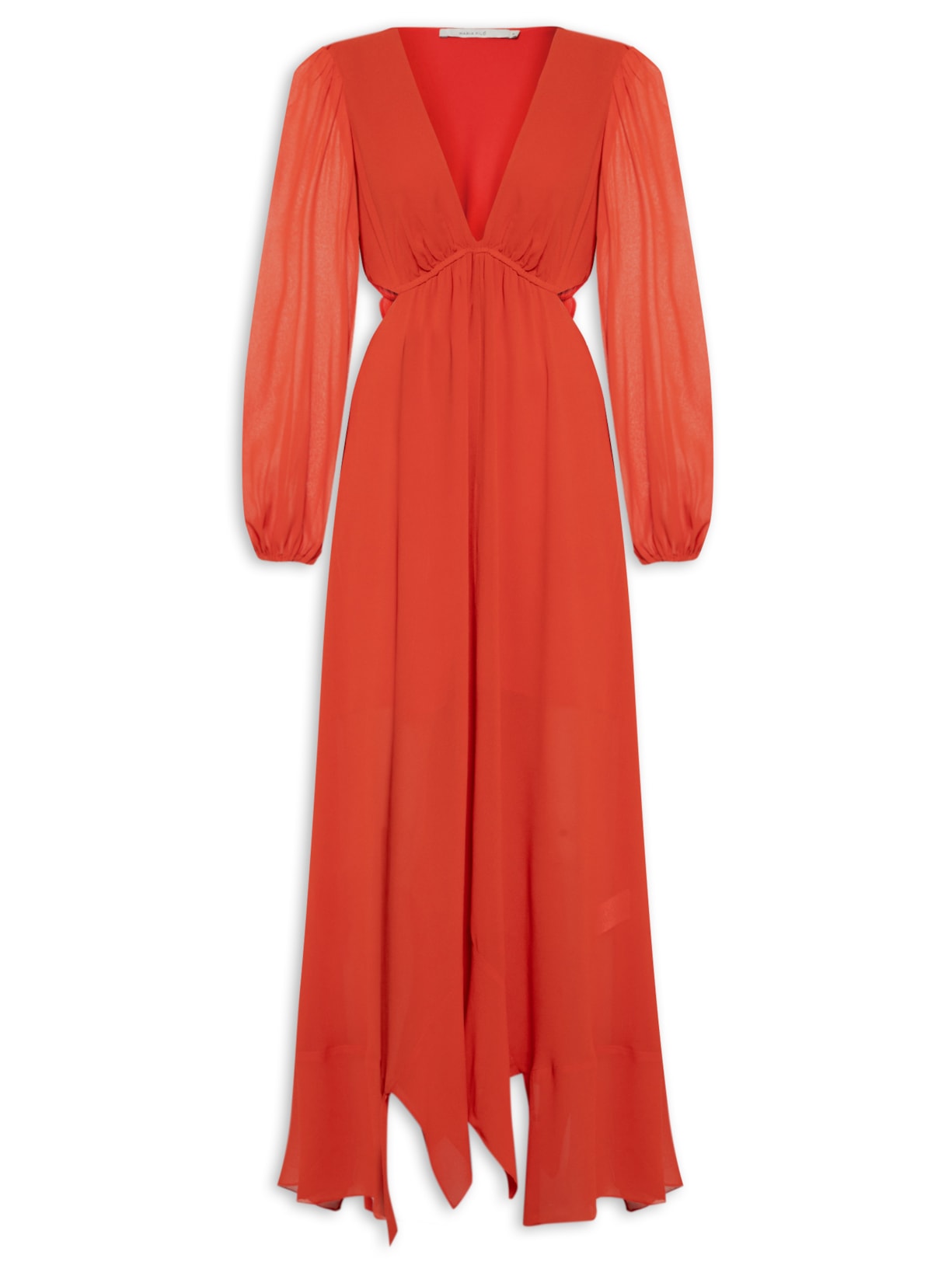 Vestido Longo Crepe Vazado Laterais - Vermelho