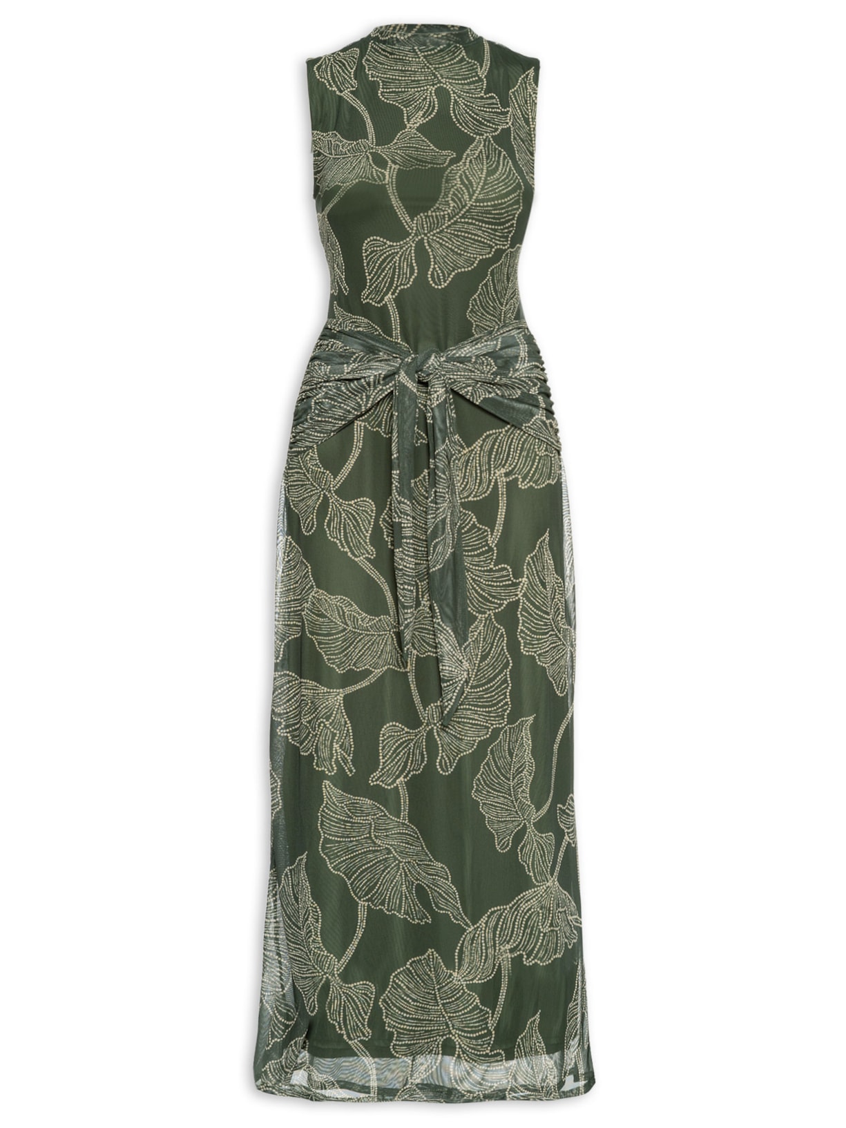 Vestido Longo Cropped Tule Estampa Ramos - Verde