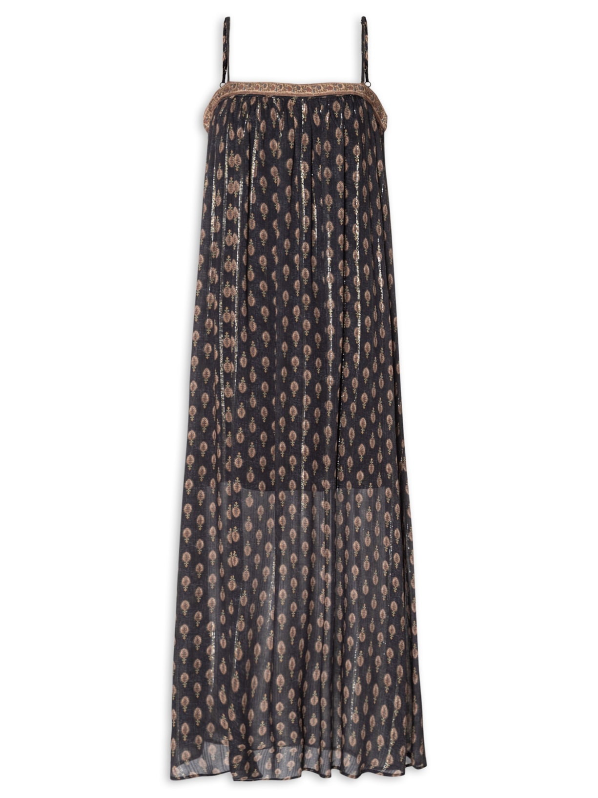 Vestido Longo de Alça Estampa Jasmim - Preto