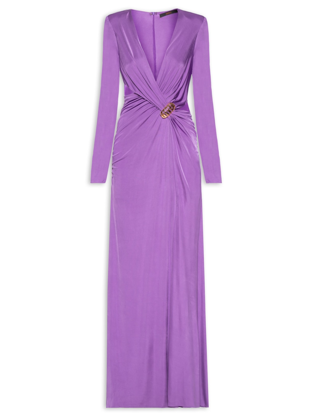 Vestido Longo De Jersey Com Recortes E Manga Longa - Roxo