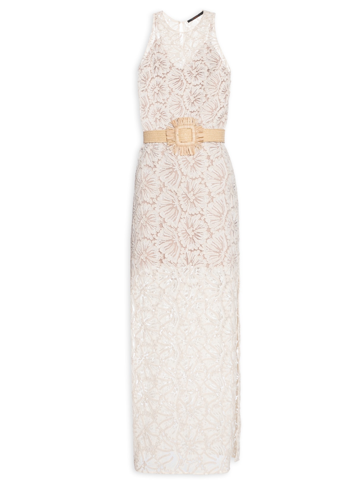 Vestido Longo De Renda Sem Mangas - Bege