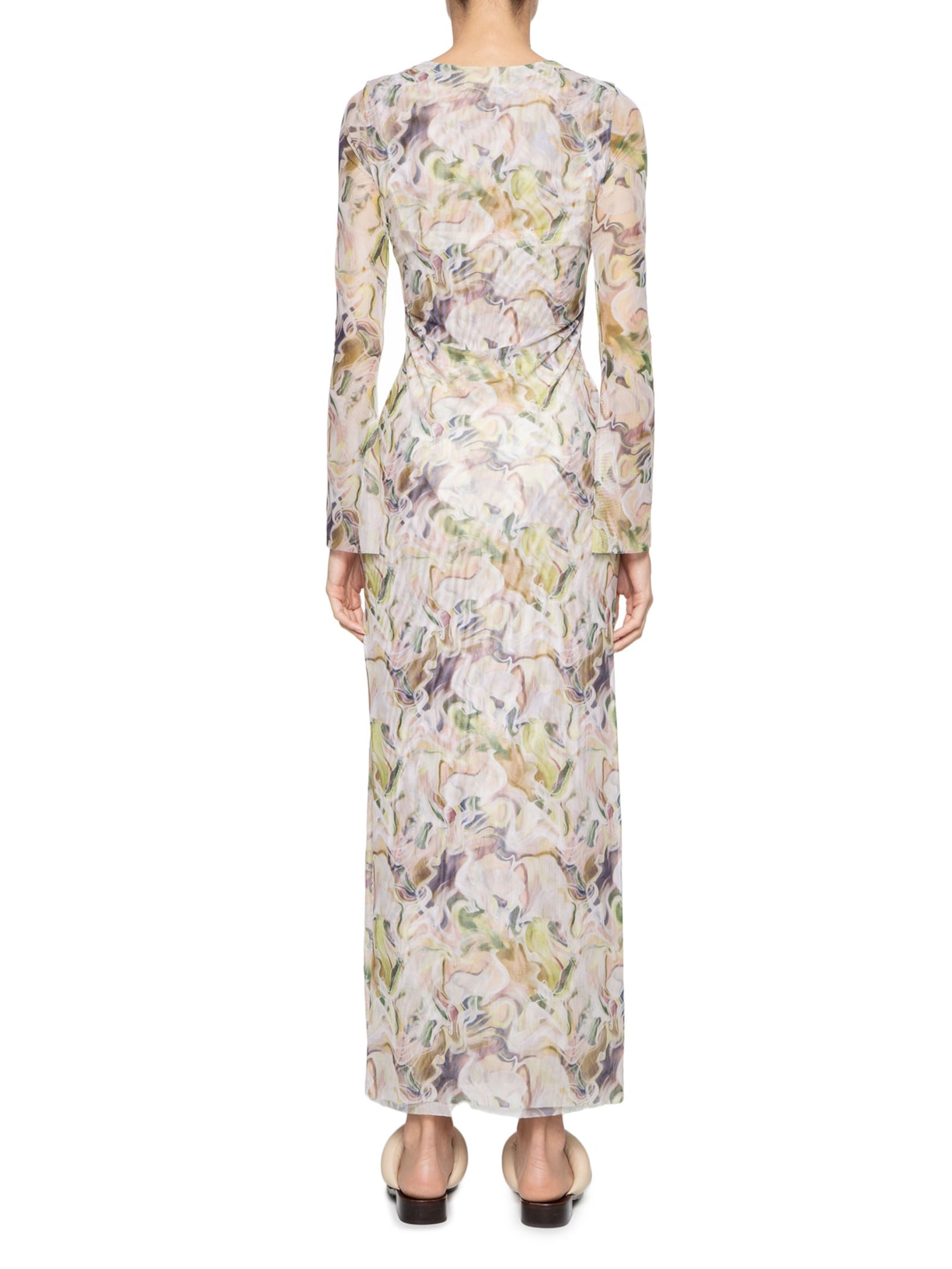 Vestido Longo De Tule Aquarela Lina Off White August Swim