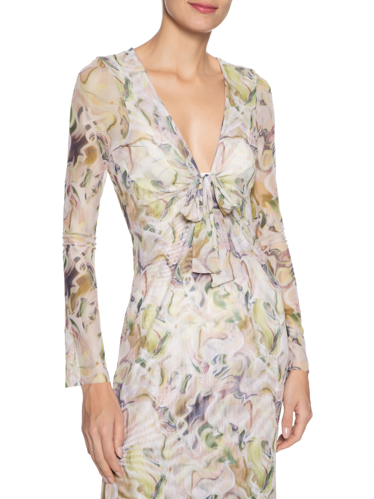 Vestido Longo De Tule Aquarela Lina Off White August Swim