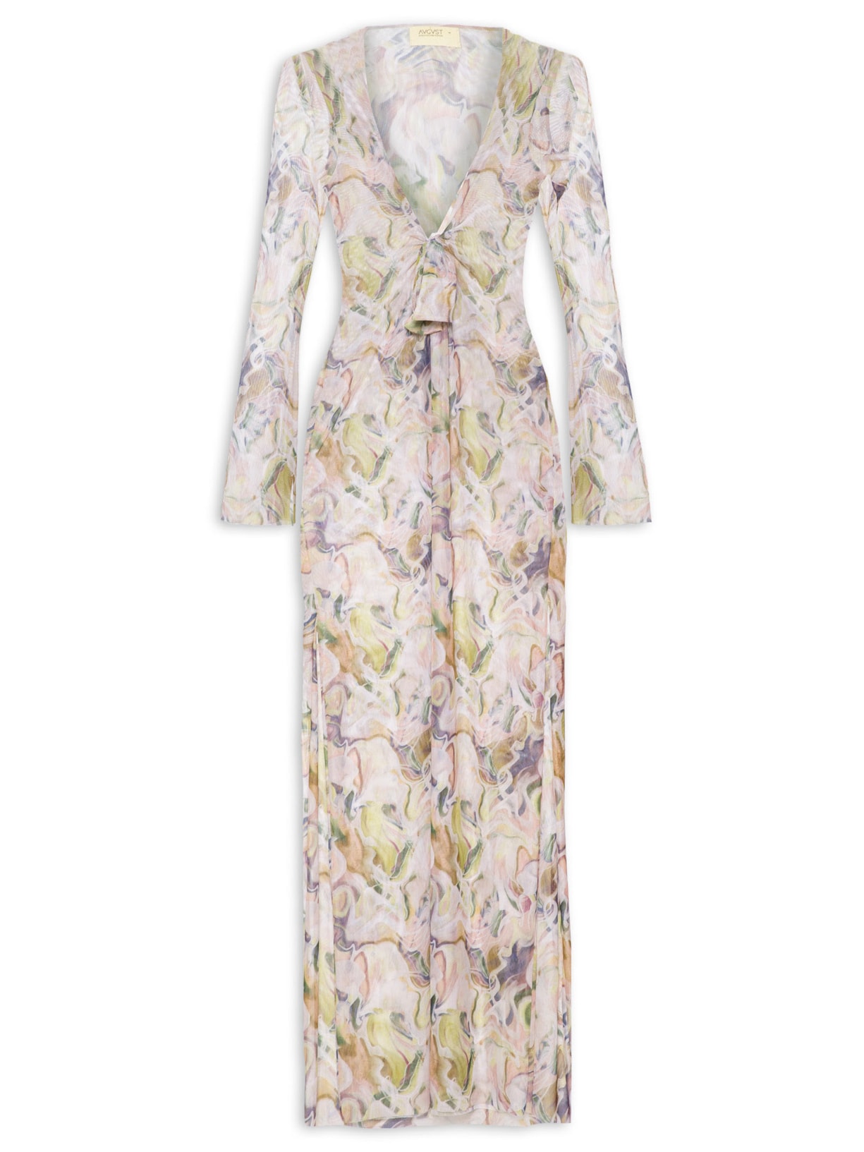 Vestido Longo De Tule Aquarela Lina Off White August Swim