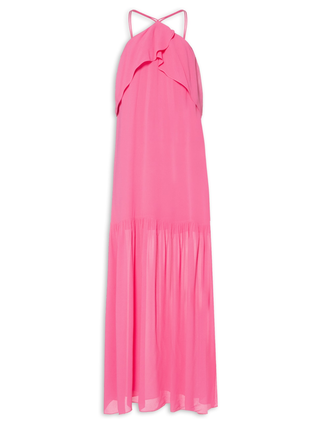 Vestido Longo Decote Babados - Rosa