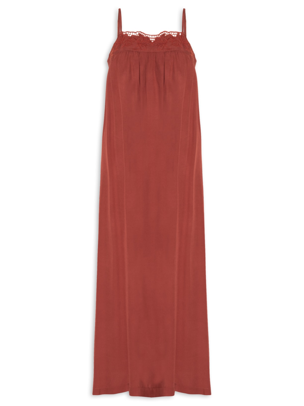 Vestido Longo Decote Bordado - Vermelho