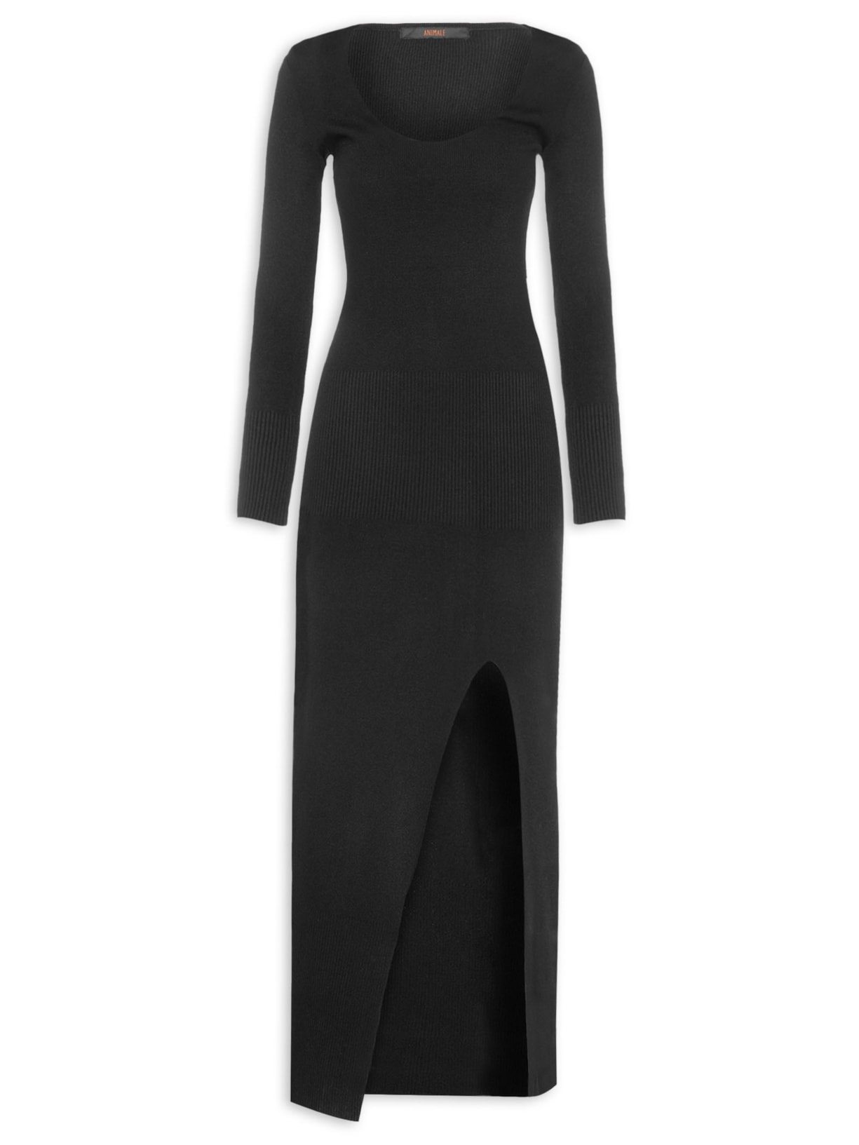 Vestido Longo Decote Canoa Tricot - Preto