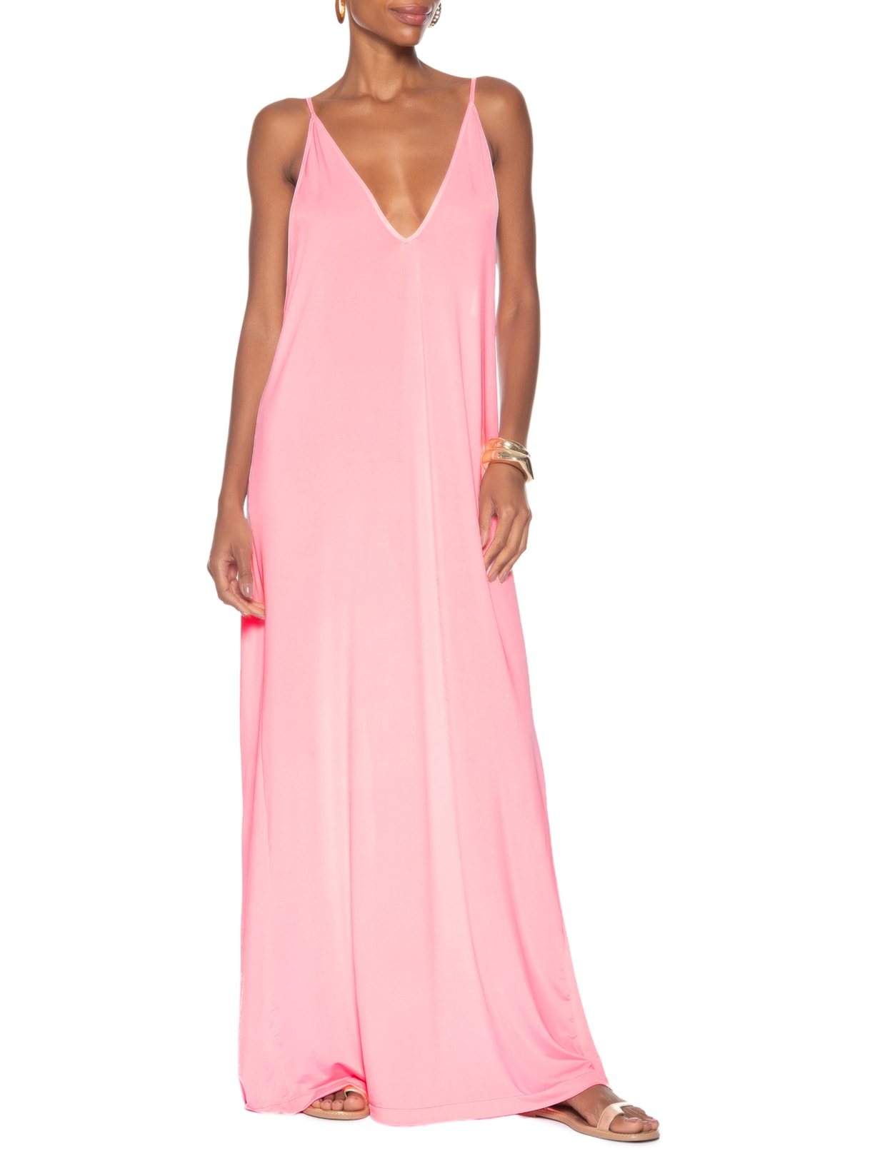 Vestido Longo Decote Costas Bold Flower Rosa Neon Adriana Degreas