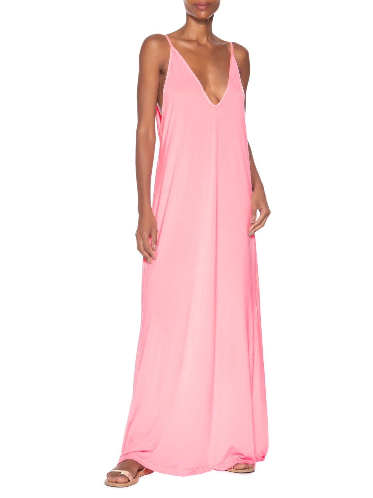 Vestido Longo Decote Costas Bold Flower Rosa Neon Adriana Degreas