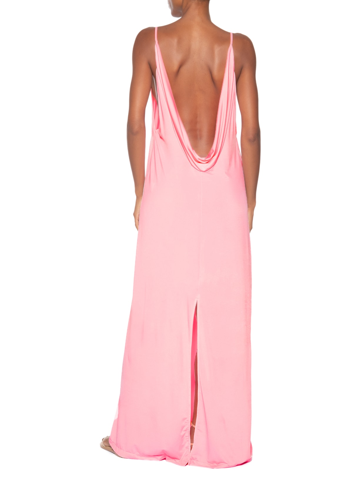 Vestido Longo Decote Costas Bold Flower Rosa Neon Adriana Degreas
