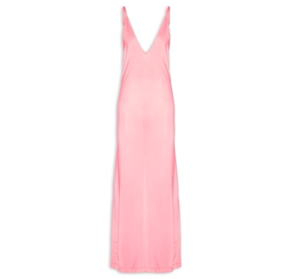 Vestido Longo Decote Costas Bold Flower - Rosa Neon