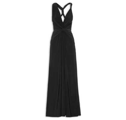 Vestido Longo Decote Costas Franzidos - Preto