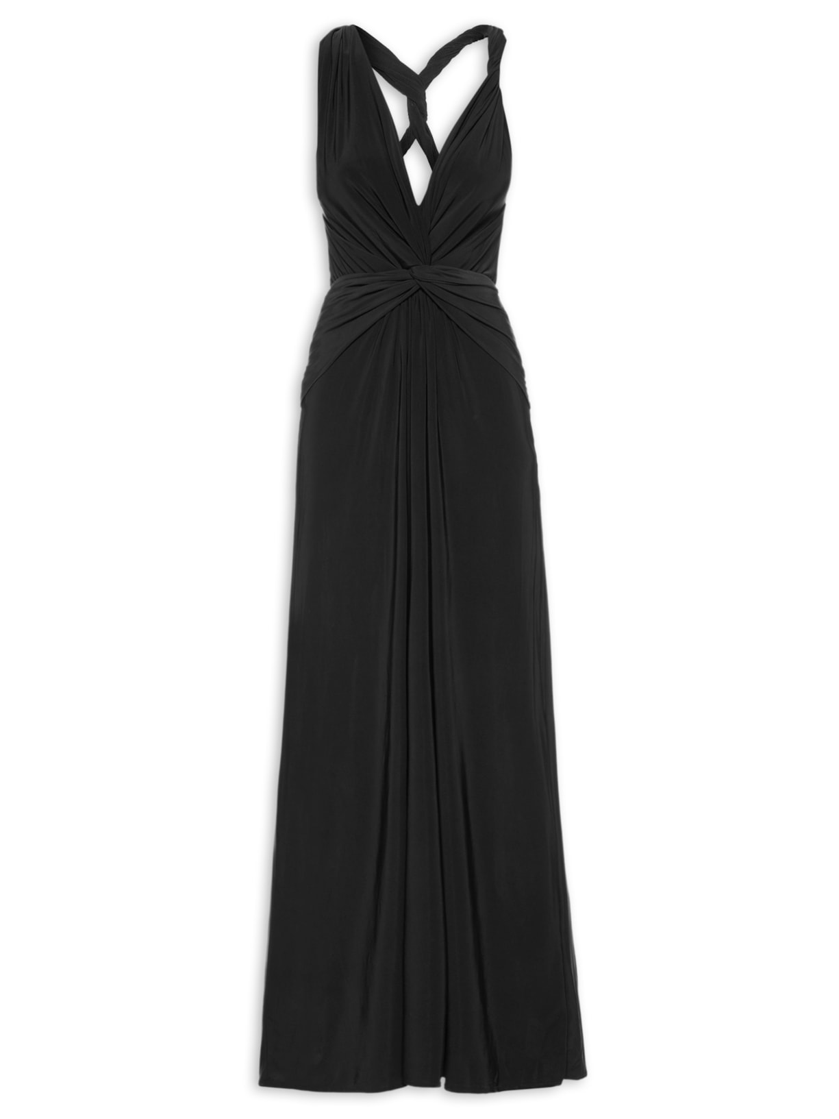 Vestido Longo Decote Costas Franzidos - Preto