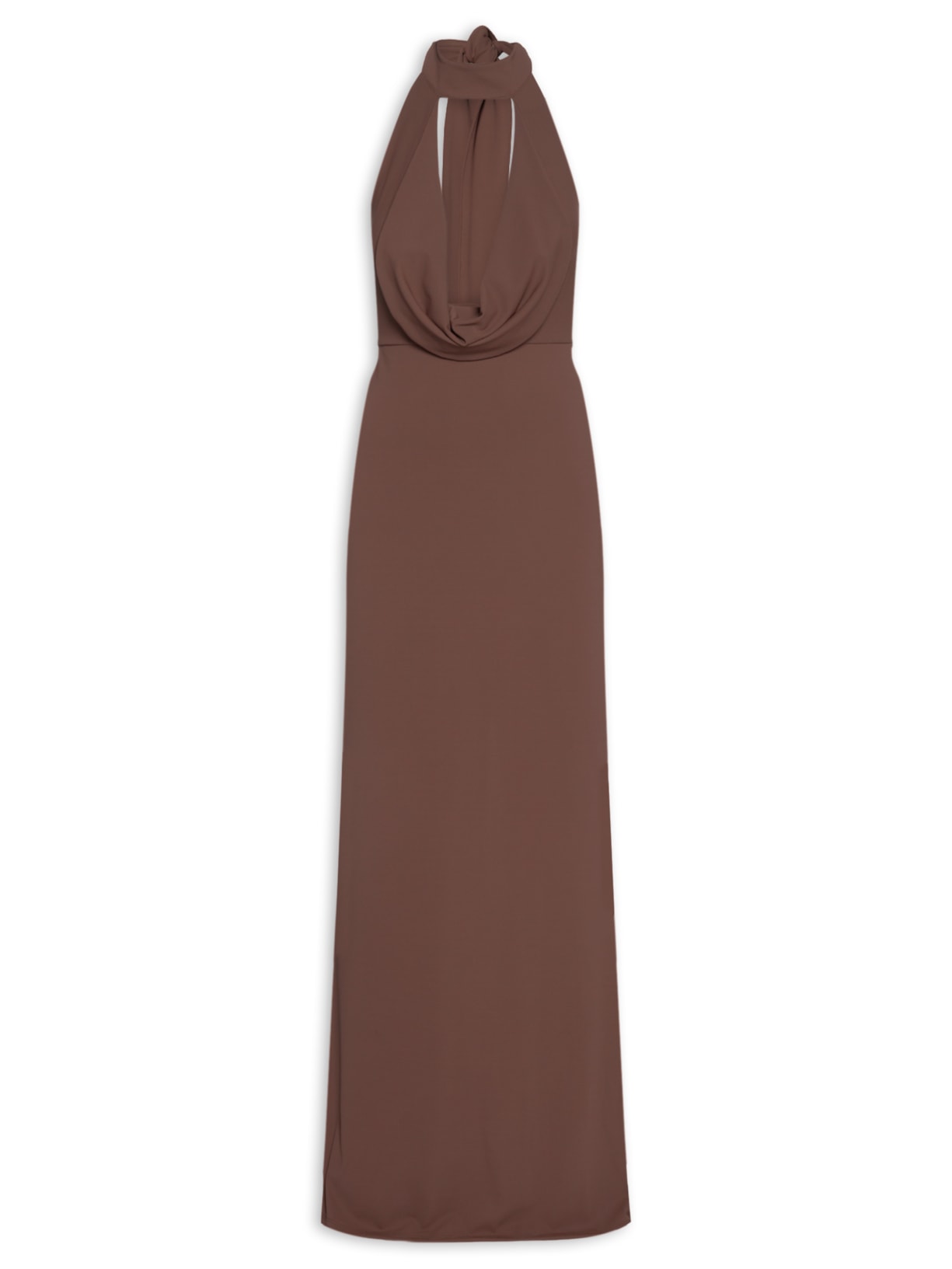 Vestido Longo Decote Degagê Em Malha - Marrom