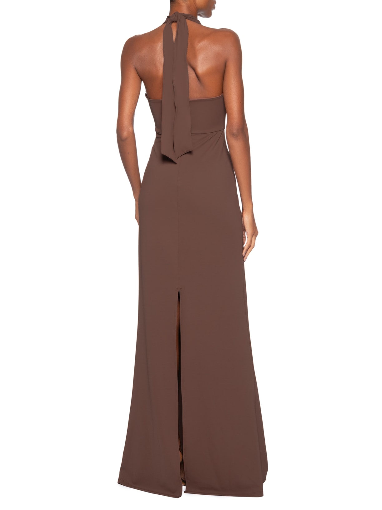 Vestido Longo Decote Degagê Em Malha Marrom '2Essential