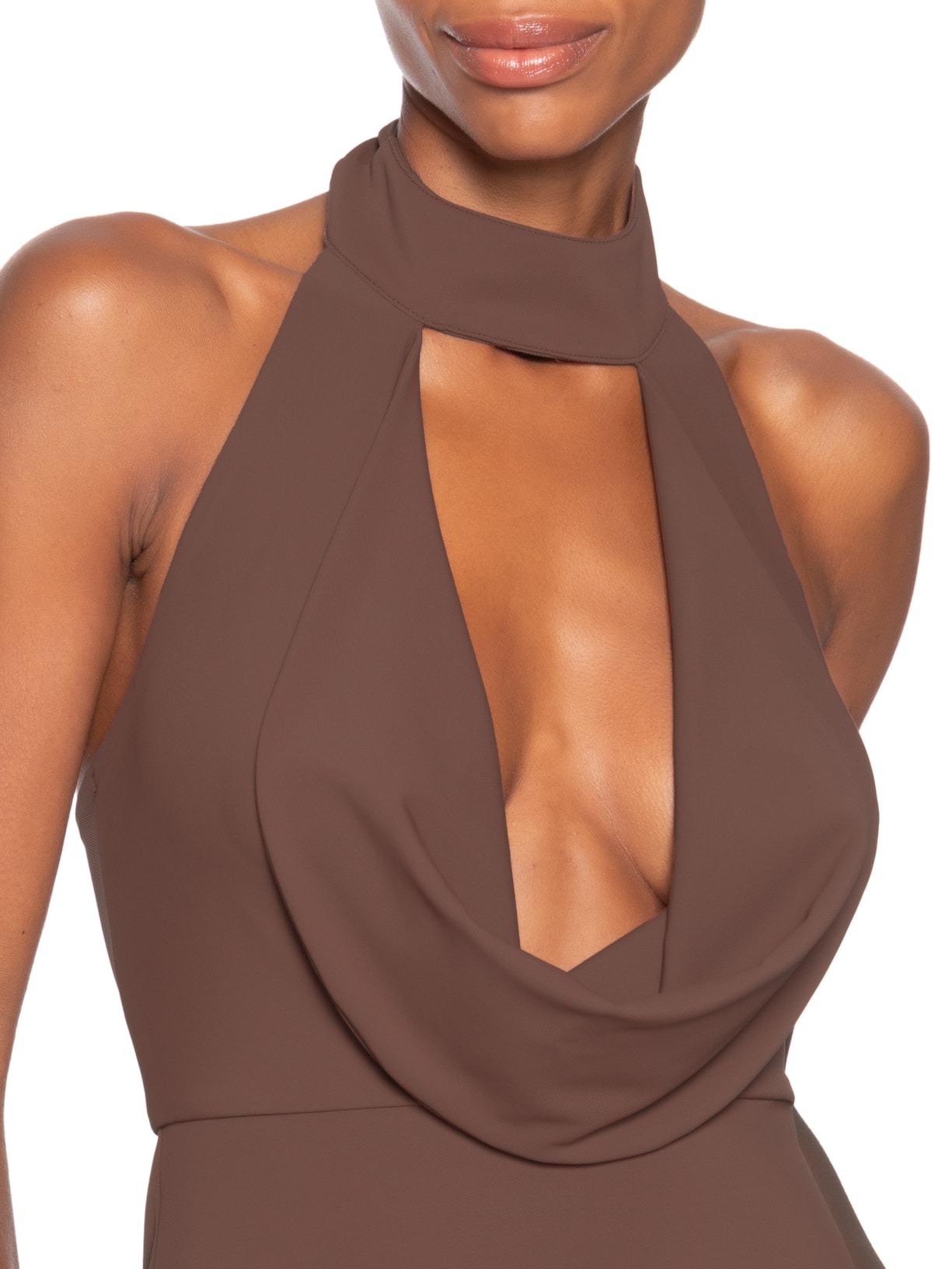 Vestido Longo Decote Degagê Em Malha Marrom '2Essential