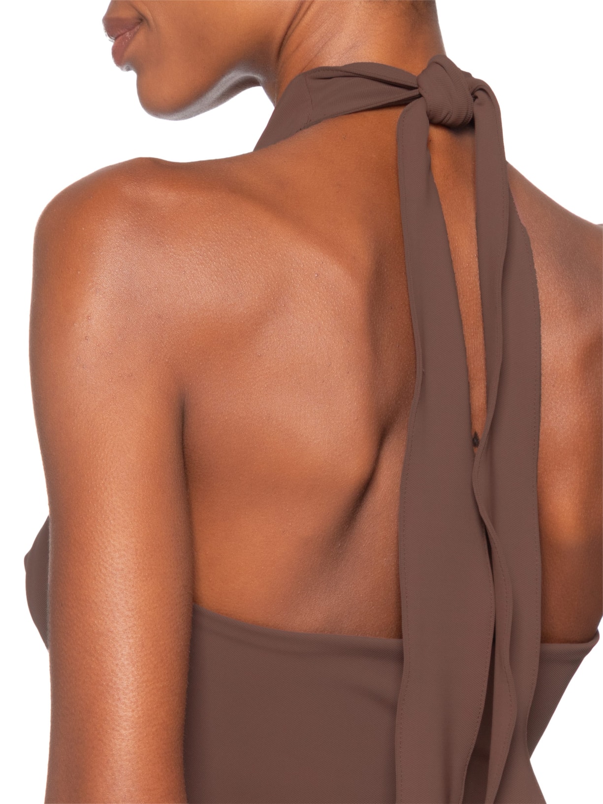 Vestido Longo Decote Degagê Em Malha Marrom '2Essential